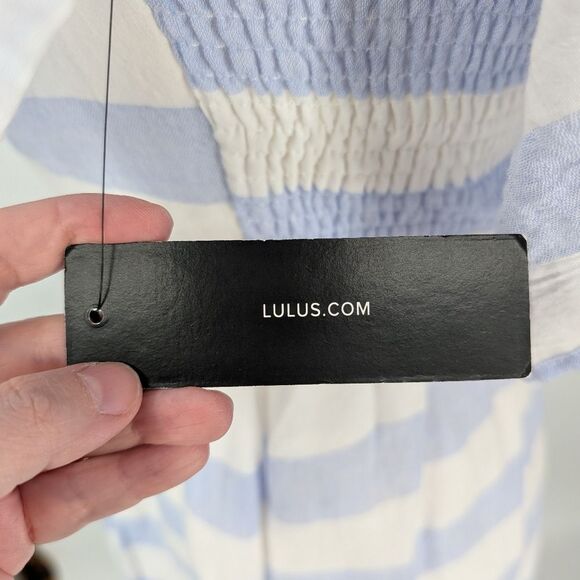 Lulu's Transatlantic Voyage Light Blue and Ivory Striped Midi Dress Medium NWT - Picture 14 of 16